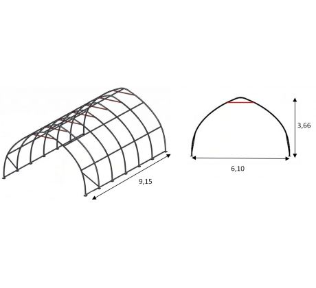 Konštrukcia haly 6,1 m × 9,15 m × 3,66 m