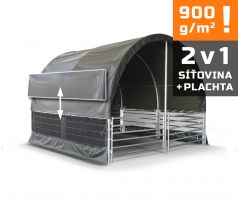 Prístrešok pre zvieratá 4×4 m, vr. ohradenia, 900 g/m2 sieť + plachta (2v1)