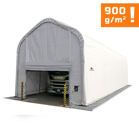 Plachtová garáž na autobus / nákladné auto / multifunkčná hala, Š 5,5 × D 15 × V 5,3 m, 900 g/m2, biela