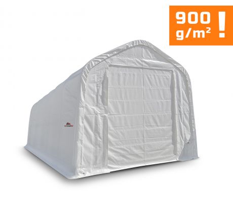 Plachtová garáž na autobus / nákladné auto / multifunkčná hala, Š 5,5 × D 15 × V 5,3 m, 900 g/m2, biela