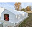 Plachtová hala šírka: 10 m, dĺžka: 24,4 m, výška: 5,2 m, rozteč oblúkov 2,44 m, PVC 900 g/m2 BIELA