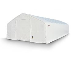 Plachtová hala šírka: 10 m, dĺžka: 24,4 m, výška: 5,2 m, rozteč oblúkov 2,44 m, PVC 900 g/m2 BIELA