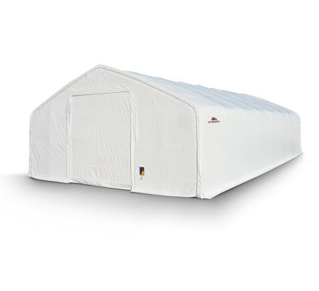 Plachtová hala šírka: 10 m, dĺžka: 24,4 m, výška: 5,2 m, rozteč oblúkov 2,44 m, PVC 900 g/m2 BIELA