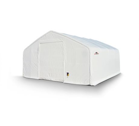 Plachtová hala šírka: 10 m, dĺžka: 12,2 m, výška: 5,2 m, rozteč oblúkov 2,44 m, PVC 900 g/m2 BIELA